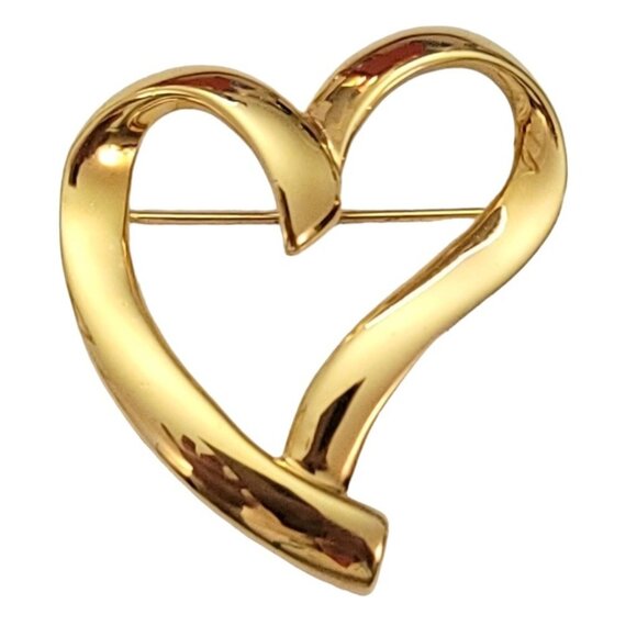 Trifari TM Gold Tone Open Heart Brooch, Signed E986 - Picture 3 of 11